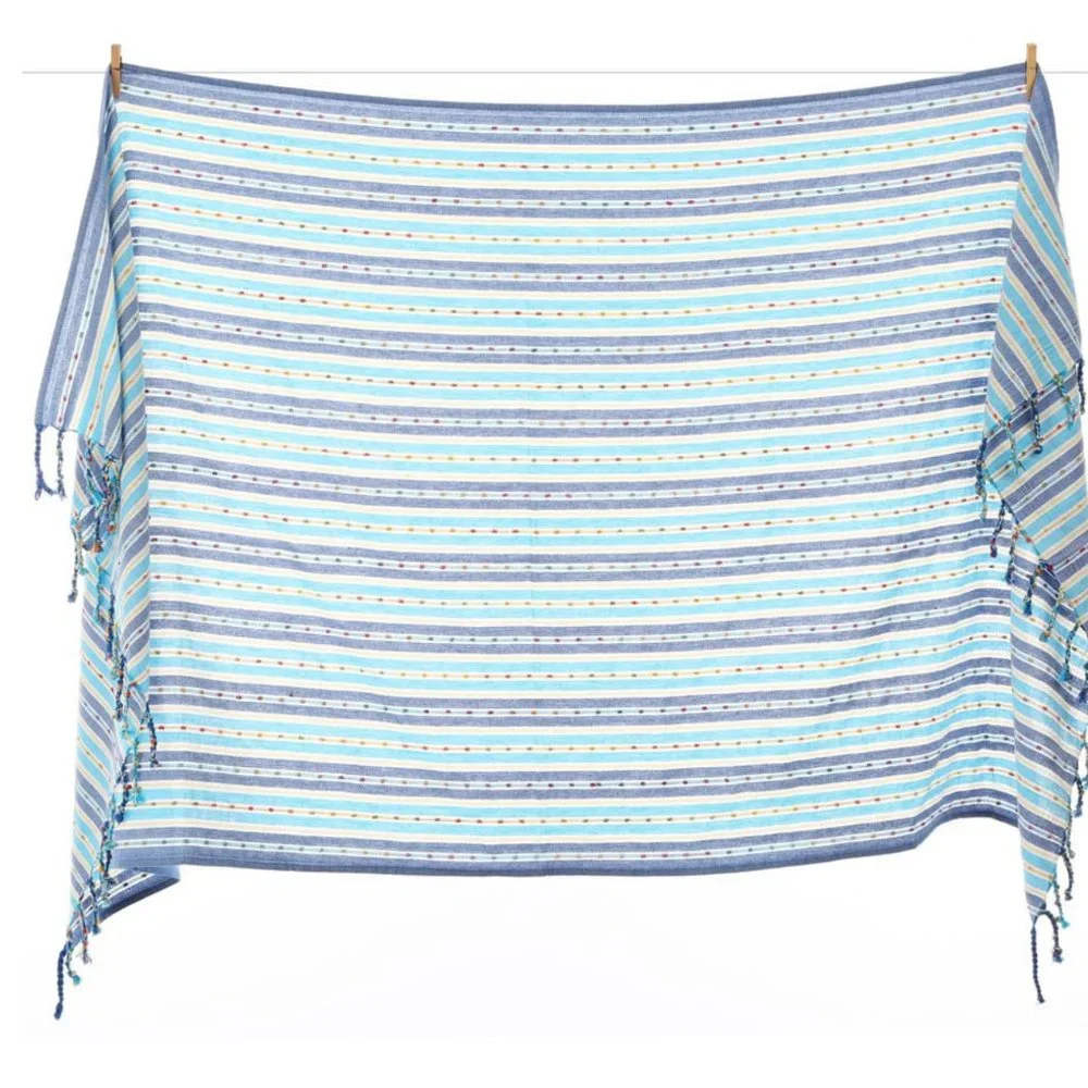 4 Turquoise Blue Yellow Bohemian Towels - 100% Turkish Cotton Beach Bath Towel